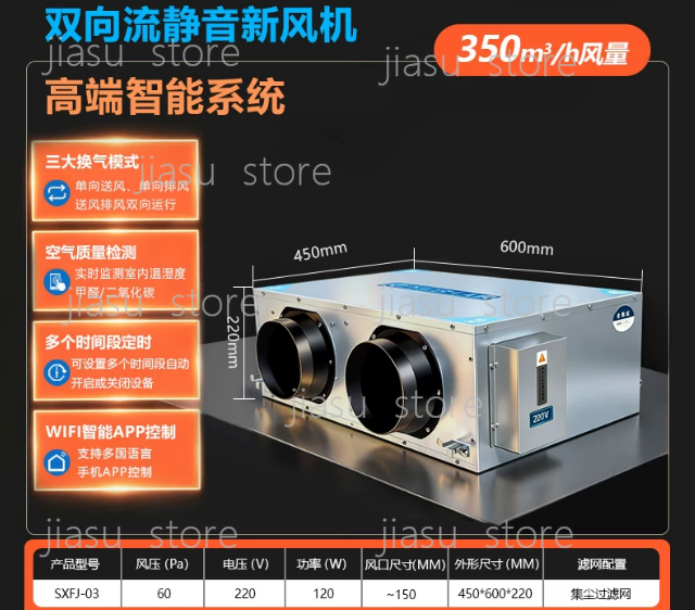 Smart Home Ventilation - High End 350 CFM Smart Bidirectional